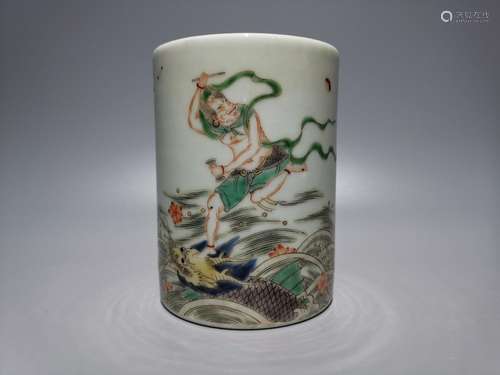 Colorful which zha the dragon brush pot, high: 13.6 cm, diam...