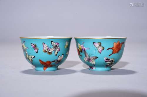 Turquoise butterfly cup, 4.6 cm high, diameter 7.5 cm