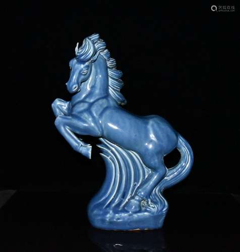 Sky blue glaze carving horse 41.5 x31.5 x15.5 cm