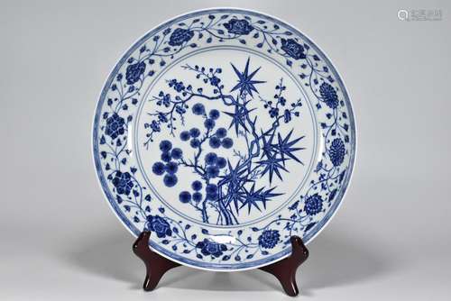 Blue and white shochiku MeiWen plate7 cm diameter 33 cm tall