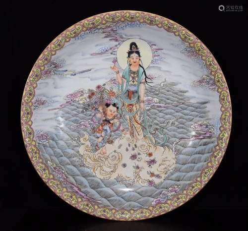 Carmine red glaze enamel Zi guanyin tray size 9 * 50 cm