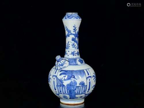 Wanli blue and white flower character lines a pot of 22.5/12