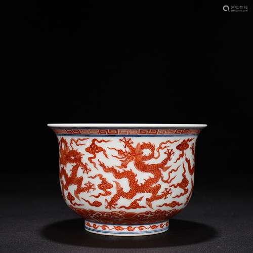 Alum red wulong lines 4500 golden bell bowl 10 x 15.5 cm