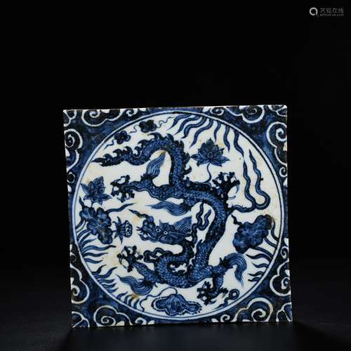 Big blue and white dragon gratitude temple brick wall brick ...