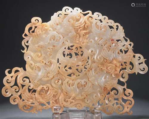 A Magnificent White Jade 'Auspicious Cloud& Phoenix&...