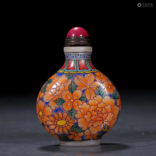 A Glass Painted 'Flower' Sunff Bottle