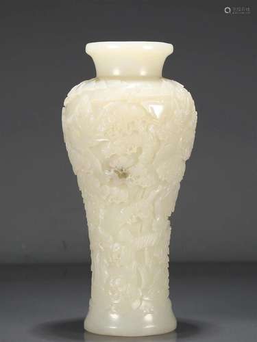 An Excellent White Jade 'Pine& Crane' Vase