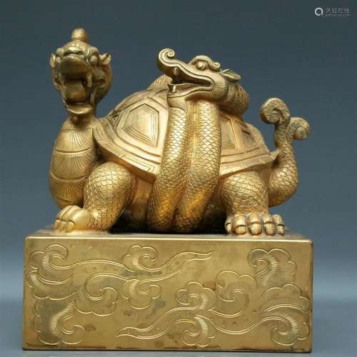 A Magnificent Gilt-Bronze 'Auspicious Beast' Seal