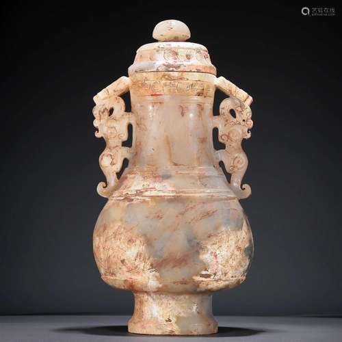 A Brilliant White Jade Dragon-Handled Vase And Cover