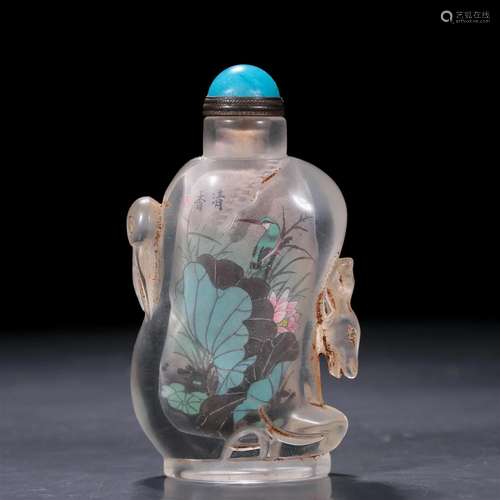 A Glass Inside Painted 'Flower And Brid' Sunff Bottl...