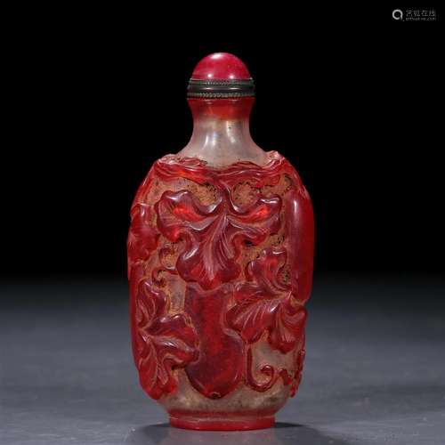 A Red Overlay White Glass 'Fruits' Sunff Bottle