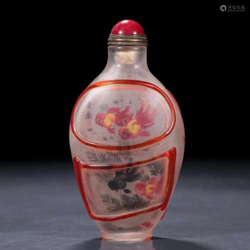 A Glass Inside Painted 'Fish' Sunff Bottle