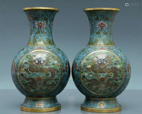 A Brilliant Pair Of Cloisonne 'Scrolling Lotus& Drag...