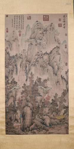 A Gorgeous Stream& Mountain Paper Scroll Painting By Hua...