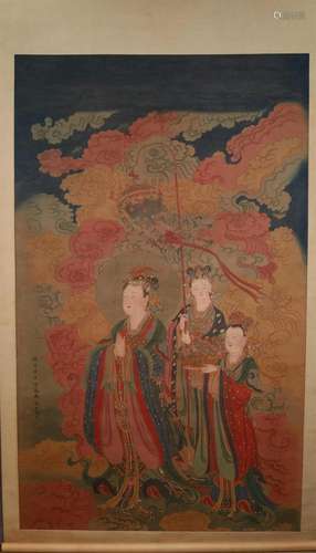 A Wonderful Figure of Lady Silk Scroll Painting By Ding Guan...