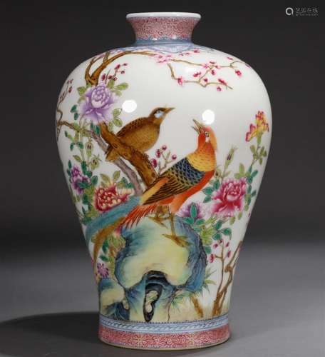 An Enameled 'Flower, Poem, Golden Pheasant' Meiping