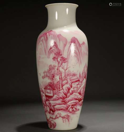 An Enameled Ruby-Glazed 'Landscape& Poem' Vase