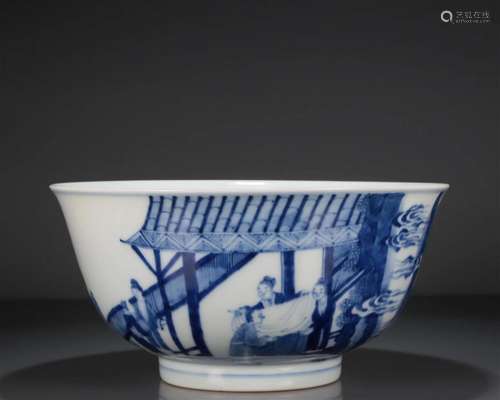 A Rare Blue And White 'Figure' Bowl