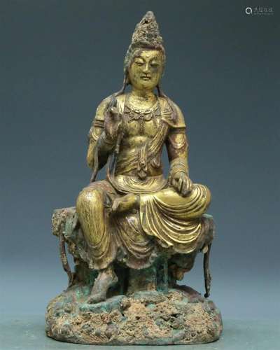 A Wonderful Gilt-Bronze Figure Of Guanyin