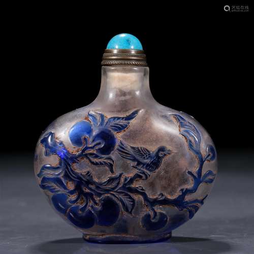 A Blue Overlay White Glass 'Flower and Bird' Sunff B...