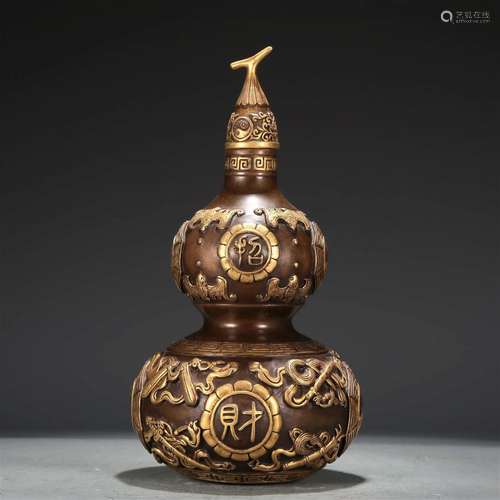 An Exquisite Gilt-Bronze Gourd-Form Vase