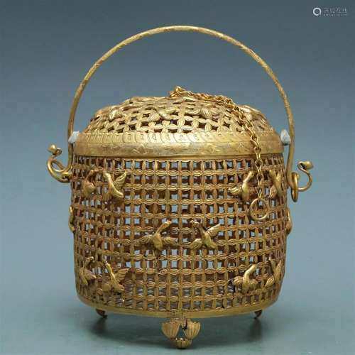 A Brilliant Gilt-Bronze Hollowed-Out 'Crane' Box Wit...