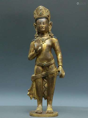 An Archaic Gilt-Bronze Figure Of Bodhisattva