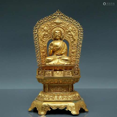 A Brilliant Gilt-Bronze Figure Of Buddha Shakyamuni