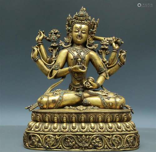 An Archaic Gilt-Bronze Gem-Inlaid Figure Of Vajrapani