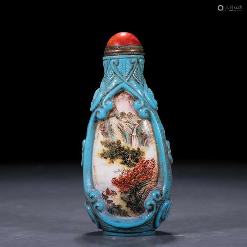 A Glass Painted 'Landscape' Sunff Bottle