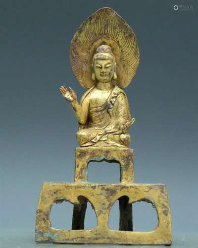 An Archaic Gilt-Bronze Figure Of Buddha Shakyamuni With Insc...