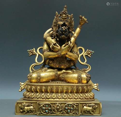 An Archaic Gilt-Bronze Gem-Inlaid Figure Of Guhyasamaja