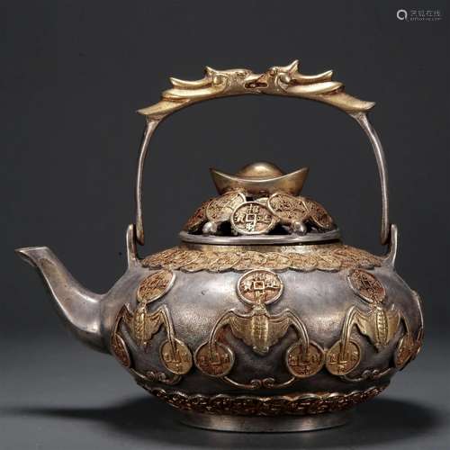 A Gilt-Bronze 'Coin& Bat' Teapot