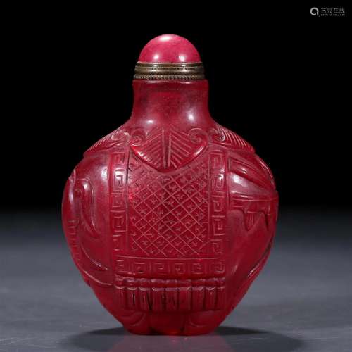 A Red Glass Sunff 'Elephant' Bottle