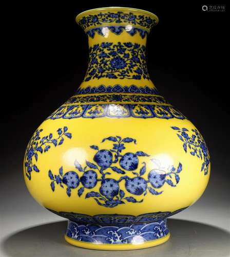 A Magnificent Blue And White Yellow-Glazed 'Three Fruits...