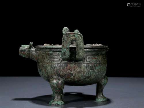 A Wonderful Bronze Tripod Censer And Cover