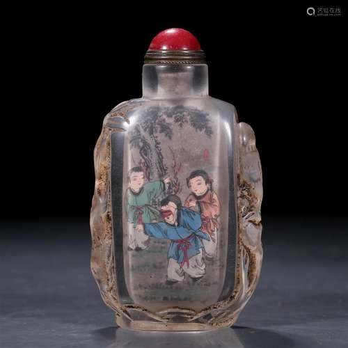 A Glass Inside Painted 'Boys' Sunff Bottle