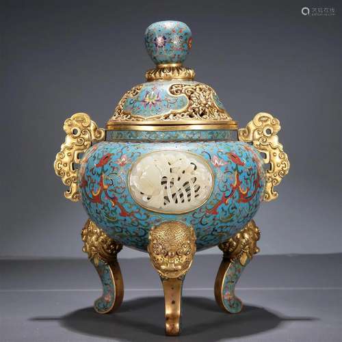 A Magnificent Cloisonne White Jade-Inlaid 'Phoenix& ...