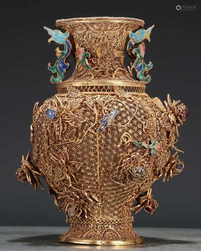 A Wonderful Gilt-Silver Blueing 'Flower' Vase