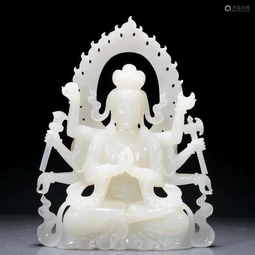 A Superb White Jade Figure Of Bodhisattva