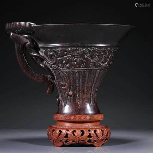 A Precious Zitanwood 'Dragon& Phoenix' Cup