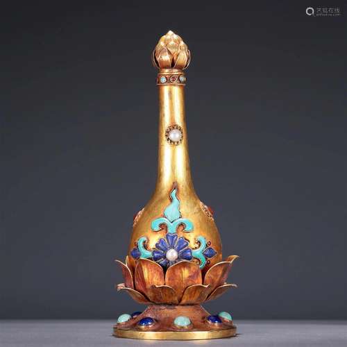 A Fabulous Gilt-Bronze Gem-Inlaid 'Flower' Vase