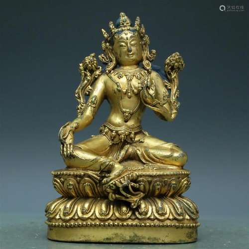 A Magnificent Gilt-Bronze Figure Of Green Tara