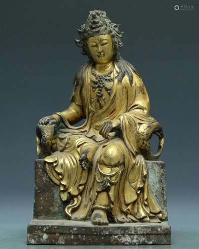 A Fabulous Gilt-Bronze Figure Of Guanyin