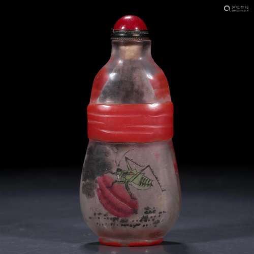 A Glass Inside Painted 'Fruits' Sunff Bottle