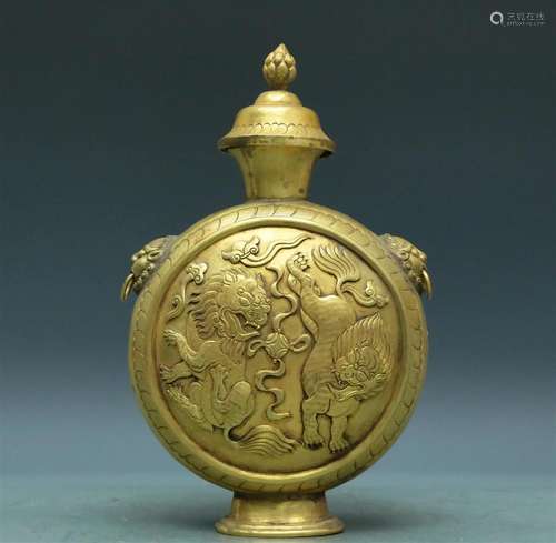 A Fabulous Gilt-Bronze 'Lion' Beast-Handled Pot With...