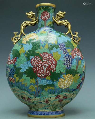 A Fabulous Cloisonne 'Flower' Dragon-Handled Vase