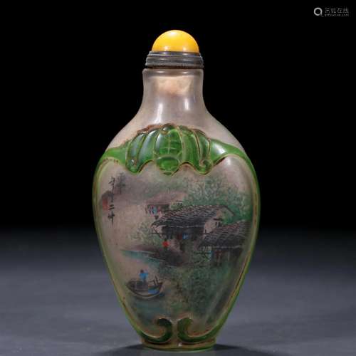 A Glass Inside Painted 'Landscape' Sunff Bottle