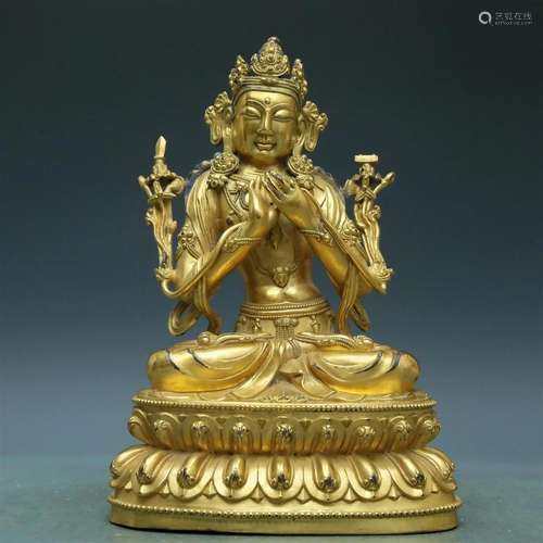 A Brilliant Gilt-Bronze Figure Of Manjusri