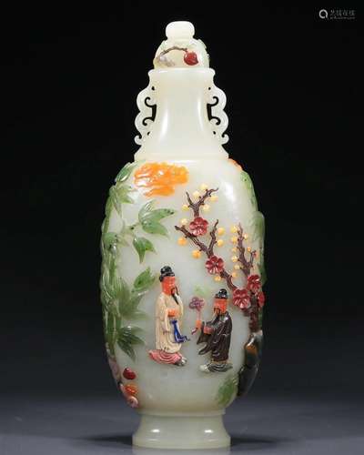 A Marvelous White Jade Gem-Inlaid 'Flower& Figure...